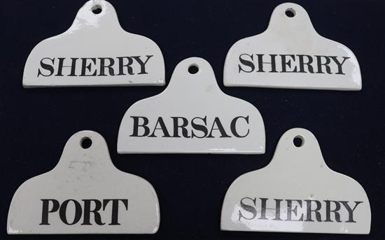A set of five Spode creamware pyriform bin labels, c.1820-30